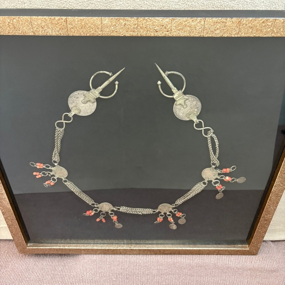 Berber N‎ African Silver Coin Necklace Coral Beads Coins Dated 1902–1903 Framed - Picture 3 of 16